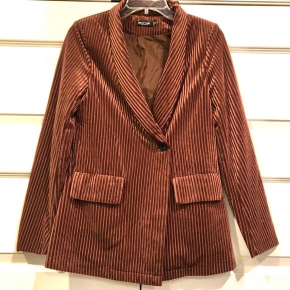 New NASTY GAL Say It Stripe Copper Velvet Blazer 2 MSRP $128 NWOT - Picture 3 of 5